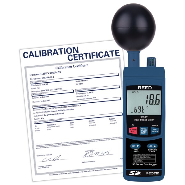 REED R6250SD Data Logging Heat Stress Meter, includes ISO Certificate